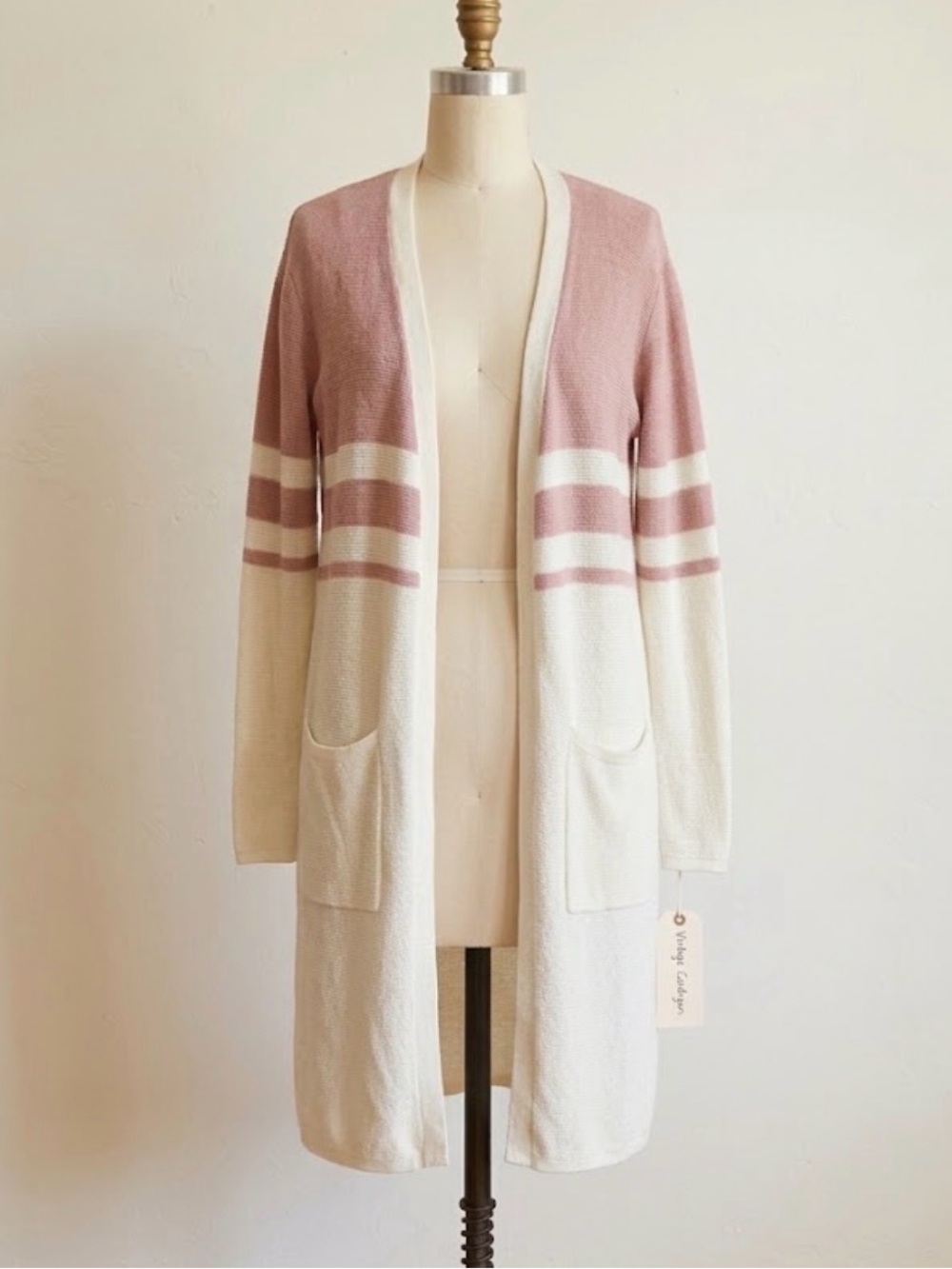 Open Front Long Duster Cardigan Sweater Striped Soft Girl Coastal Grandmother S